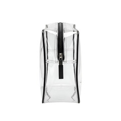 Create a Transparent Cosmetic Bag with a Zipper, Black Trim, and Stylish Design.