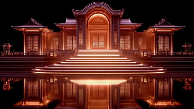 Cyberpunk-style Chinese Architecture with Dazzling Lights