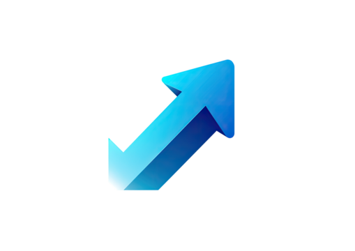 A vibrant, stylized, blue arrow diagonally pointing upwards to the right, with a darker blue inverted arrow at its base.  It has a slightly 3D effect