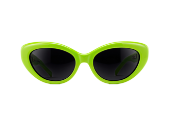 Lime green, retro-style sunglasses