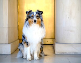 Elegant Sheltie in architectural setting