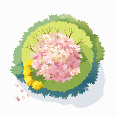 Vector watercolor of blooming tree top view isolated on white background for landscape plan and architecture drawing, elements for environment and garden,botanical elements ,blooming autu