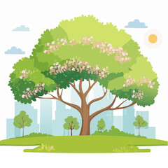 Vector watercolor blooming flower tree or forest side view isolated on white background for landscape and architecture drawing,elements for environment or and garden,botanical for section in .
