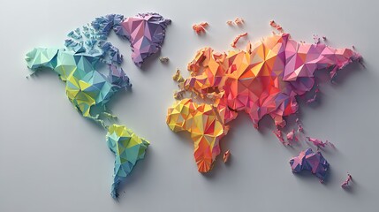Vibrant Low Poly World Map Depicts Global Diversity and Interconnectedness Artistically