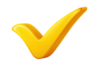 A bright, cartoonish, yellow checkmark icon