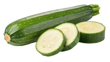 Zucchini with slices isolated on transparent background