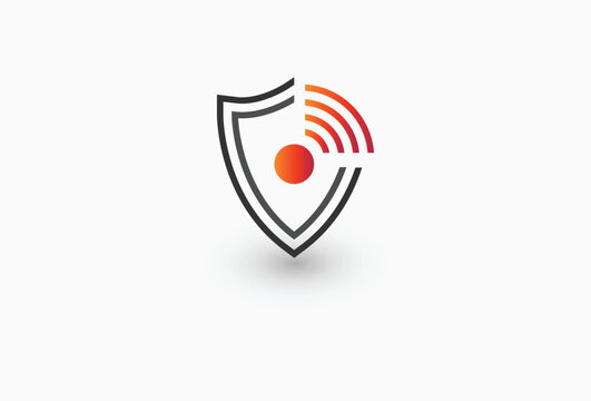 Safety Wireless Internet Connection with shield and signal for internet security Logo Design