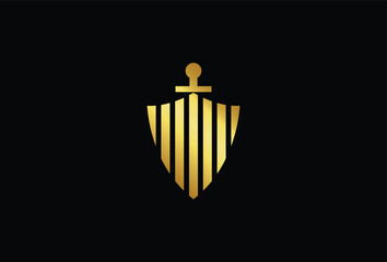 Luxury Gold Shield and Sword Logo Design Element