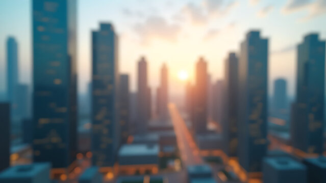 Blurred cityscape of modern skyscrapers in business district. City skyline background. Abstract finance and corporate concept. - Powered by Adobe
