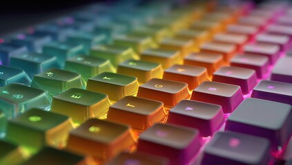 Close-up of a colorful keyboard with vibrant rainbow keys