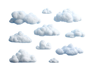 Fluffy white clouds in various shapes and sizes