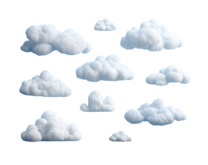 Fluffy white clouds in various shapes and sizes