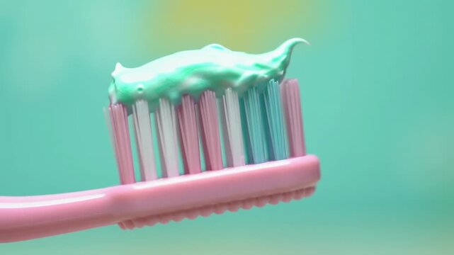 Close-up of toothpaste on a toothbrush