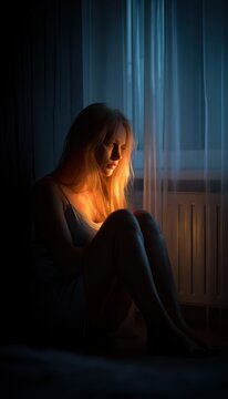 Woman in shadows, illuminated by light