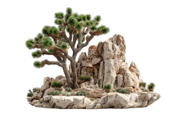 Desert landscape miniature, a Joshua tree atop a rocky outcrop