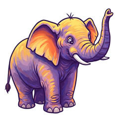 Obraz premium Cute Cartoon Elephant with Raised Trunk PNG Transparent Background
