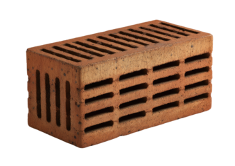 Rectangular, terracotta-colored brick with a grid of vertical and horizontal slots
