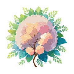 Vector watercolor of blooming tree top view isolated on white background for landscape plan and architecture drawing, elements for environment and garden,botanical elements ,blooming autu