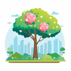 Vector watercolor blooming flower tree or forest side view isolated on white background for landscape and architecture drawing,elements for environment or and garden,botanical for section in .