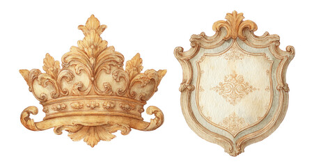 Ornate Crown and Shield Design with Vintage Style and Elegant Details