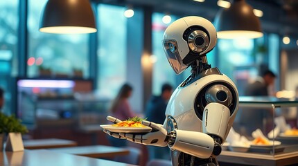 Robot Serving Food in Restaurant. (1)
