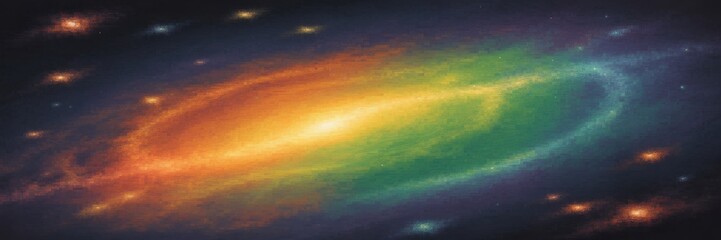 Vibrant rainbow nebula with glowing core and distant stars in deep space
