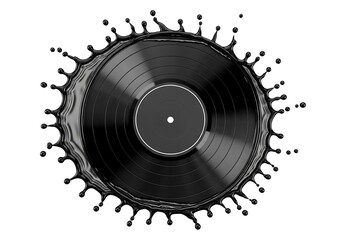 Vinyl record engulfed by a striking black fluid splash illustration