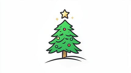 Fototapeta premium Minimal Cartoon Christmas Tree with Colorful Ornaments (Card Element & Small-size Design)