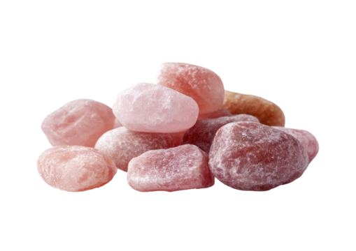 Pile of assorted, light pink and reddish-pink, oblong, hard candy