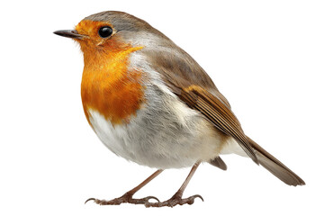 Close-up of a small bird, side profile. Bright orange breast, gray/white wings and back. Distinct eye