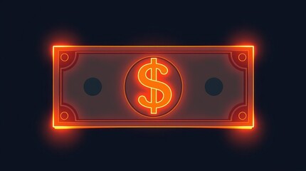 Glowing Neon Dollar Bill.