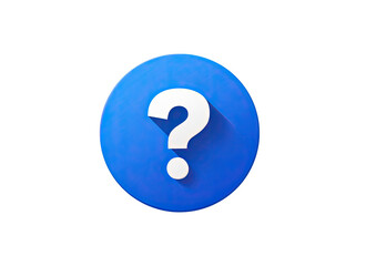 A bright, vibrant blue circular button with a prominent white question mark