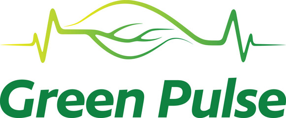 Green pulse logo featuring a stylized leaf and heartbeat line isolated on white background