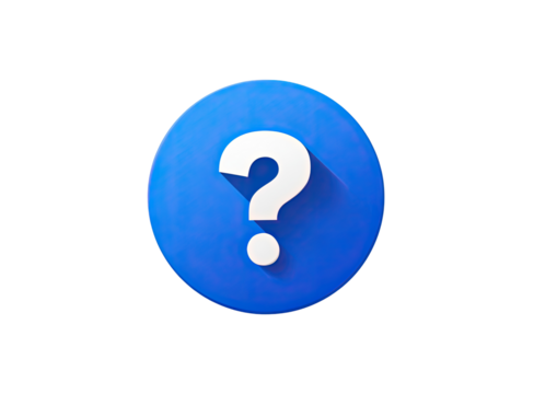 A bright, vibrant blue circular button with a prominent white question mark