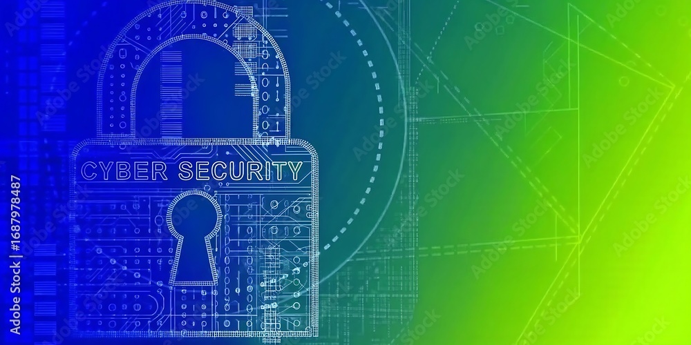 Aufkleber cyber security digital lock background – futuristic data protection encryption technology design.