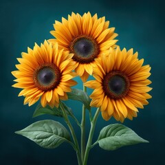 Obraz premium Vibrant Sunflowers Against Dark Background in Artistic Composition