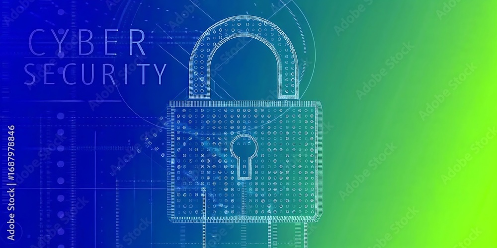 Poster cyber security digital lock background – futuristic data protection encryption technology design.