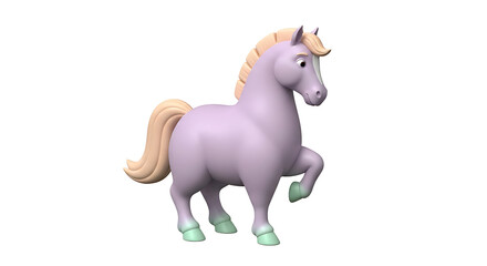 Fototapeta premium Cartoon-style illustration of a light purple horse with a blonde mane and tail, standing on a white background.