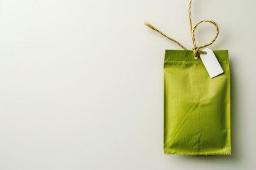Vibrant Color Image of Green Tea Bag with Tag on a White Background Isolated