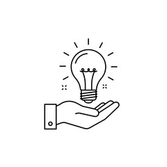 Hand Holding Lightbulb Icon for Idea and Innovation Line Art Vector