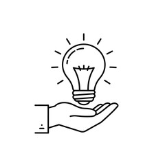 Hand Holding Lightbulb Icon for Idea and Innovation Line Art Vector
