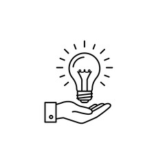Hand Holding Lightbulb Icon for Idea and Innovation Line Art Vector