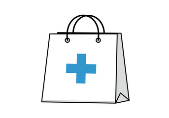 Pharmacy Shopping Bag Icon with Medical Cross Symbol Vector Illustration