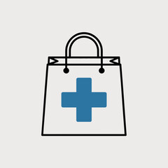 Pharmacy Shopping Bag Icon with Medical Cross Symbol Vector Illustration
