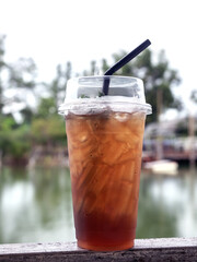 Close up of lemon tea on nature backround; Selective focus
