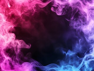 Vibrant colorful smoke swirls frame dark center background