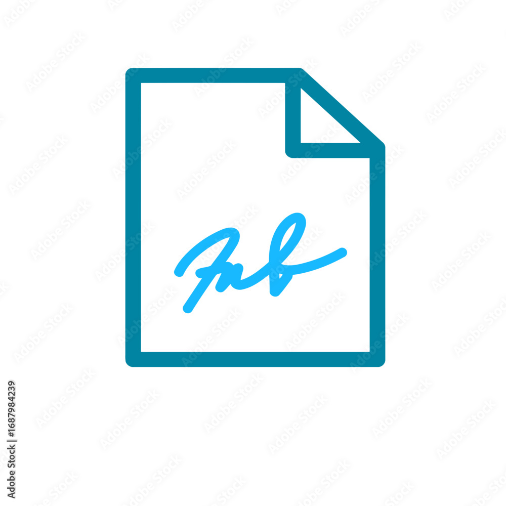 Poster document with blue signature isolated on transparent background