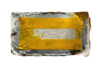 Rough textured rectangle, two horizontal bands of mustard yellow paint over a light gray surface