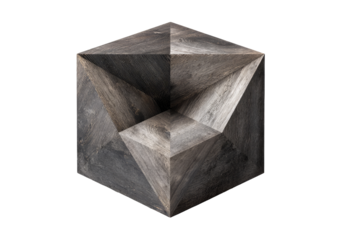 Intricate wooden cube, geometric design, dark gray tones