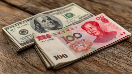 Fototapeta premium Dollar and yuan currencies exchange rate china us trade finance investment